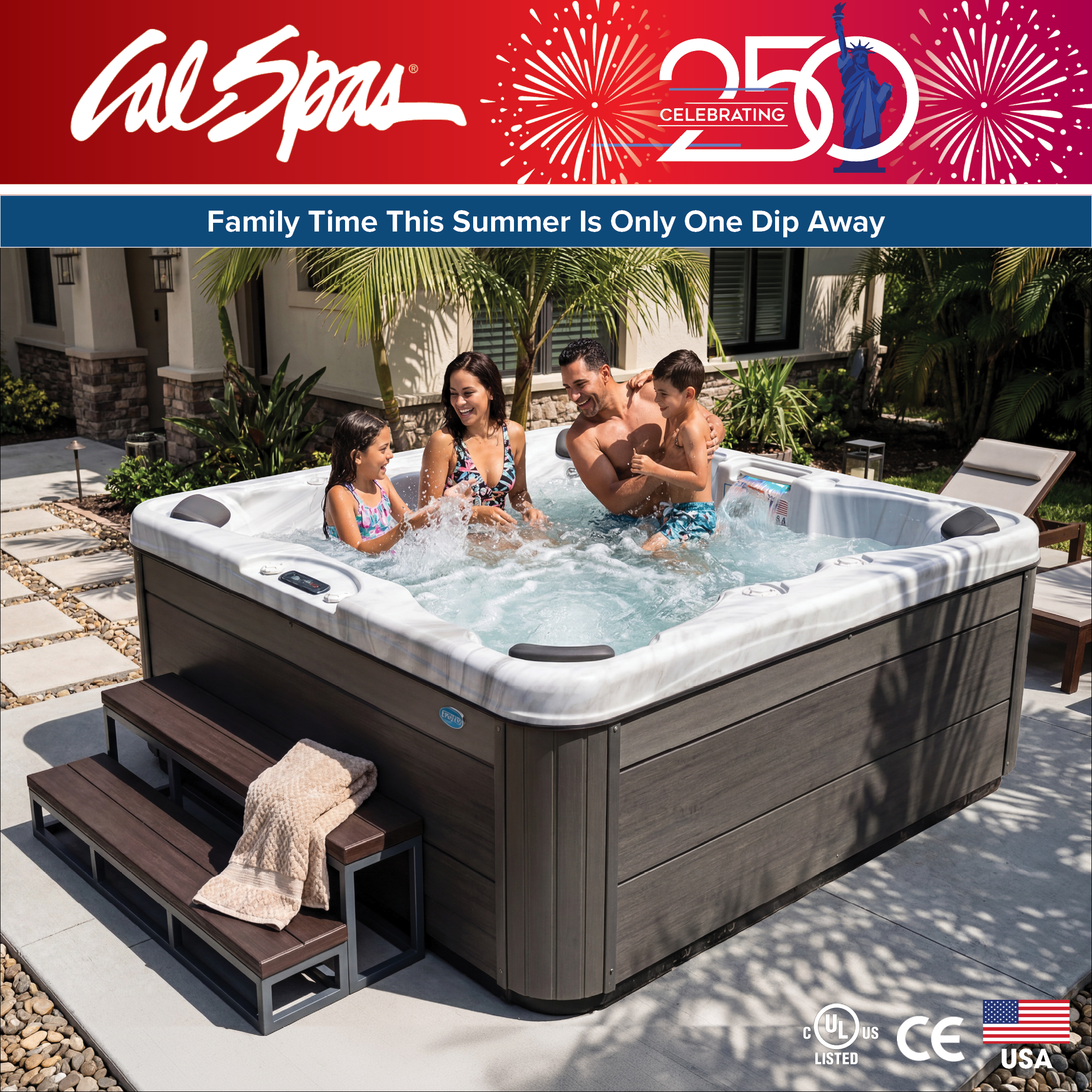 Calspas hot tub being used in a family setting - Centennial